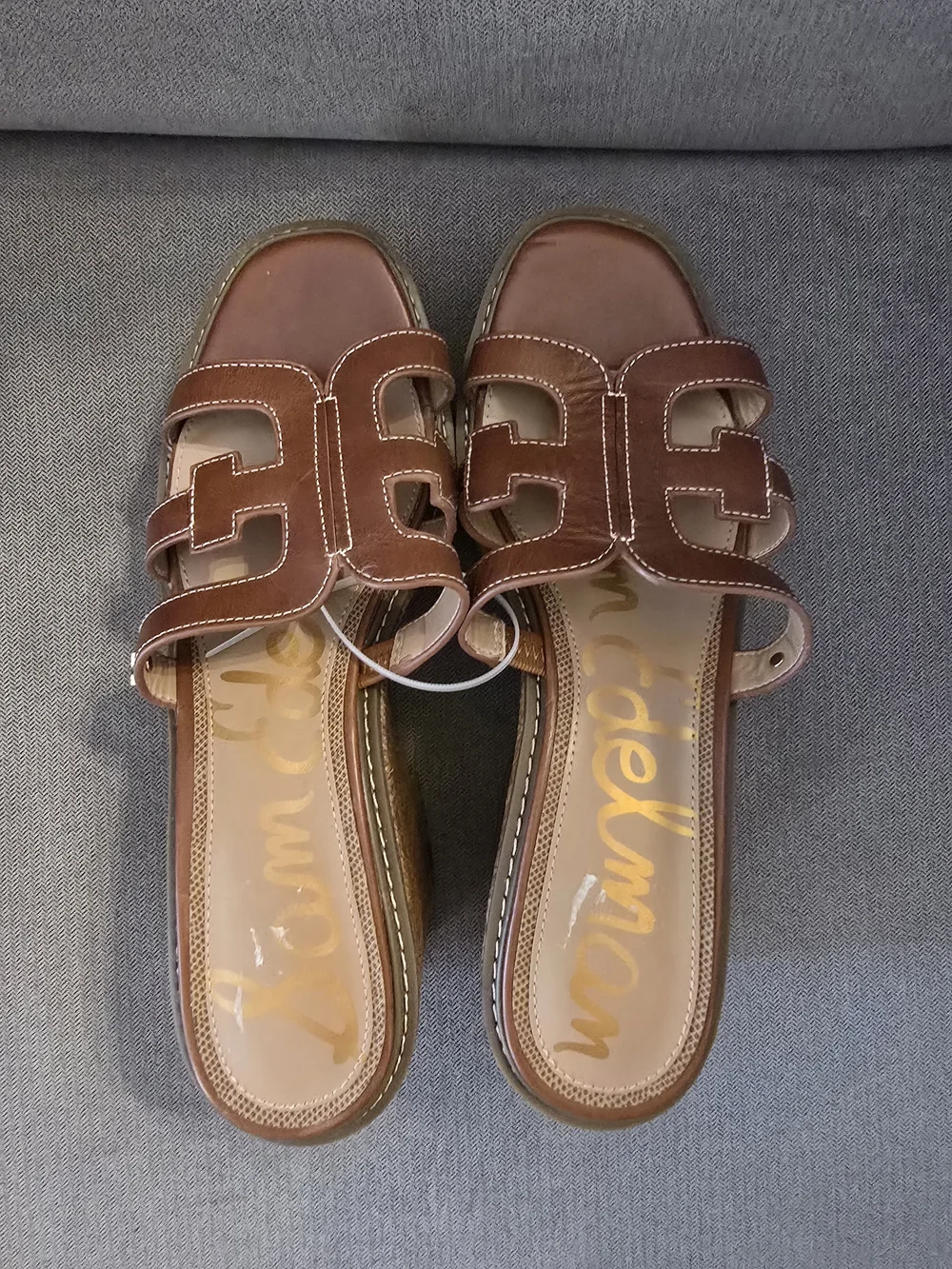 NWOB Sam Edelman Brown Leather Woven Platform Slide Sandals - 10